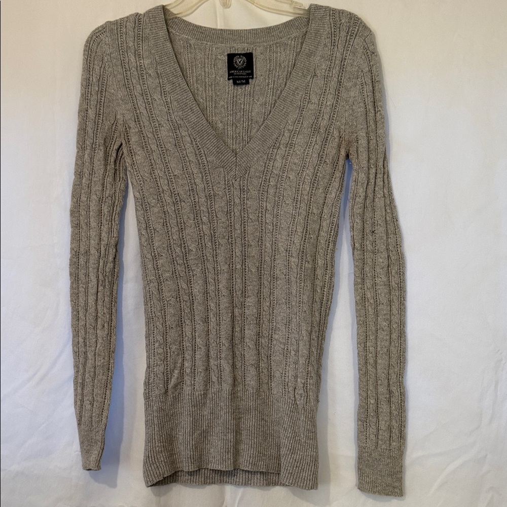 American Eagle Outfitters Taupe V-Neck Sweater